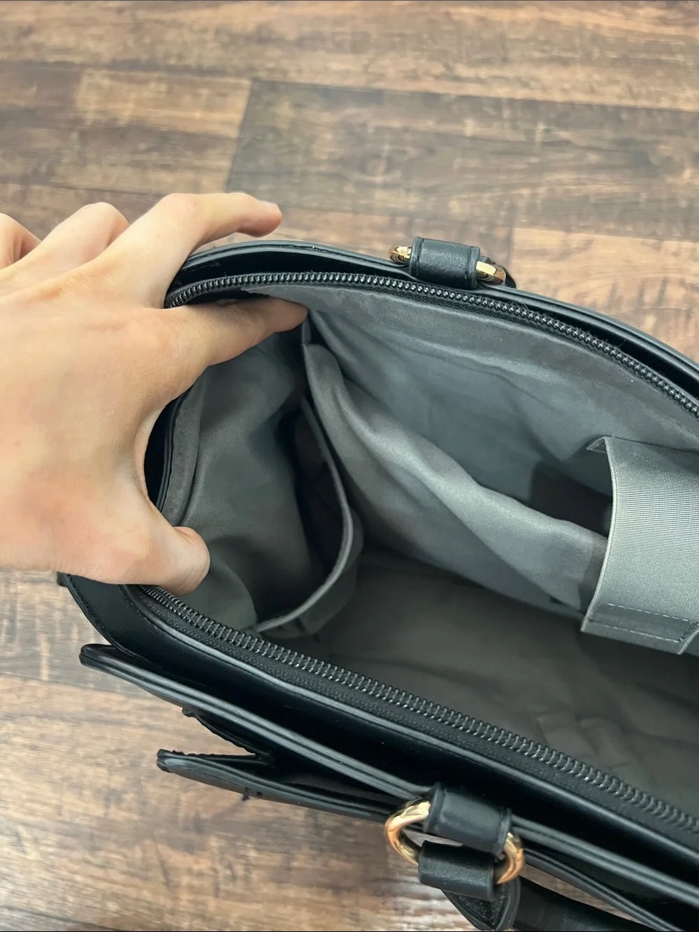 Black Leather Laptop Bag with Removable Tassel Charm